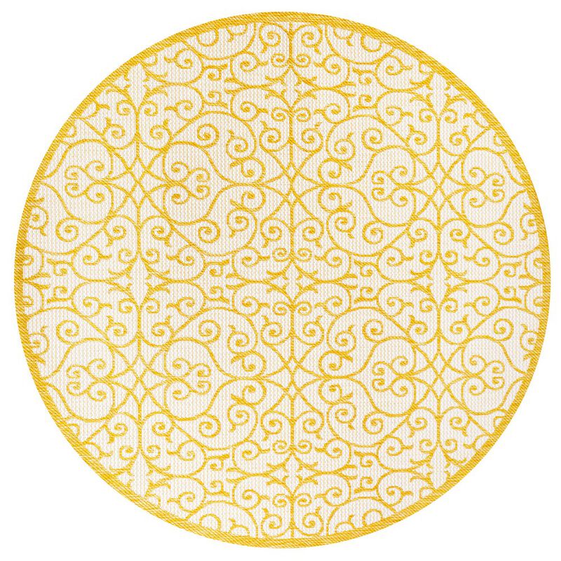 Madrid Vintage Filigree Textured Weave Round Indoor/Outdoor Area Rug
