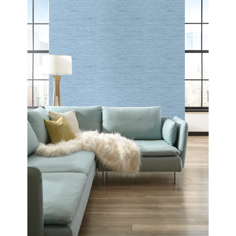 Horizontal Grasscloth Light Blue Wallpaper image number 2