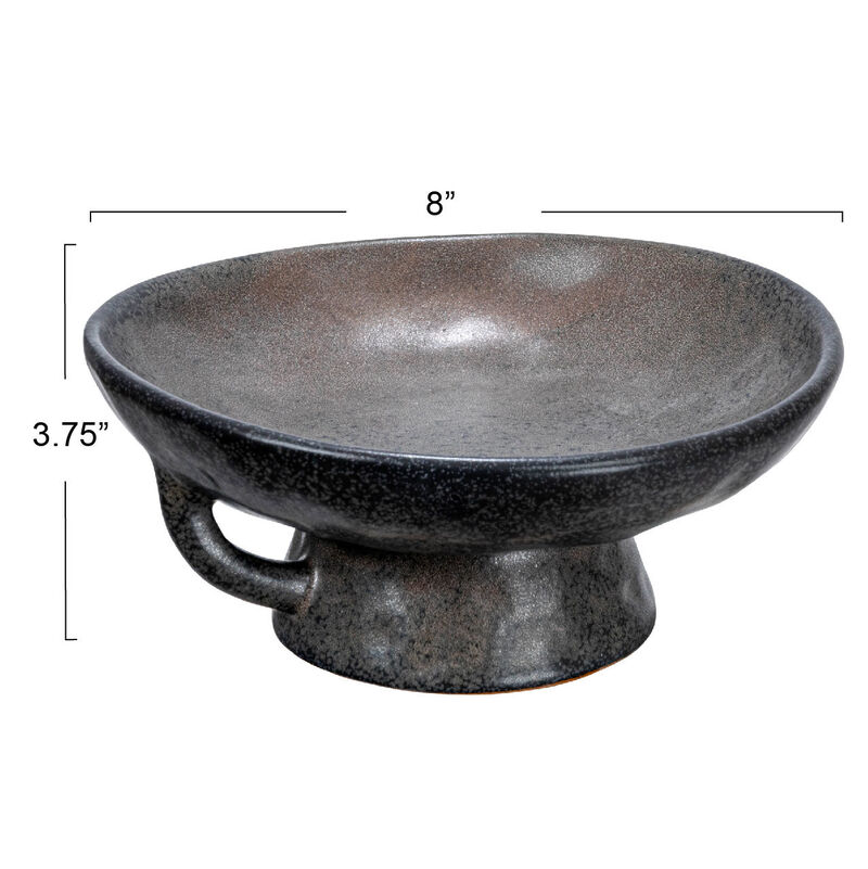 Stoneware Bowl with Handle and Base, Black Reactive Glaze image number 2