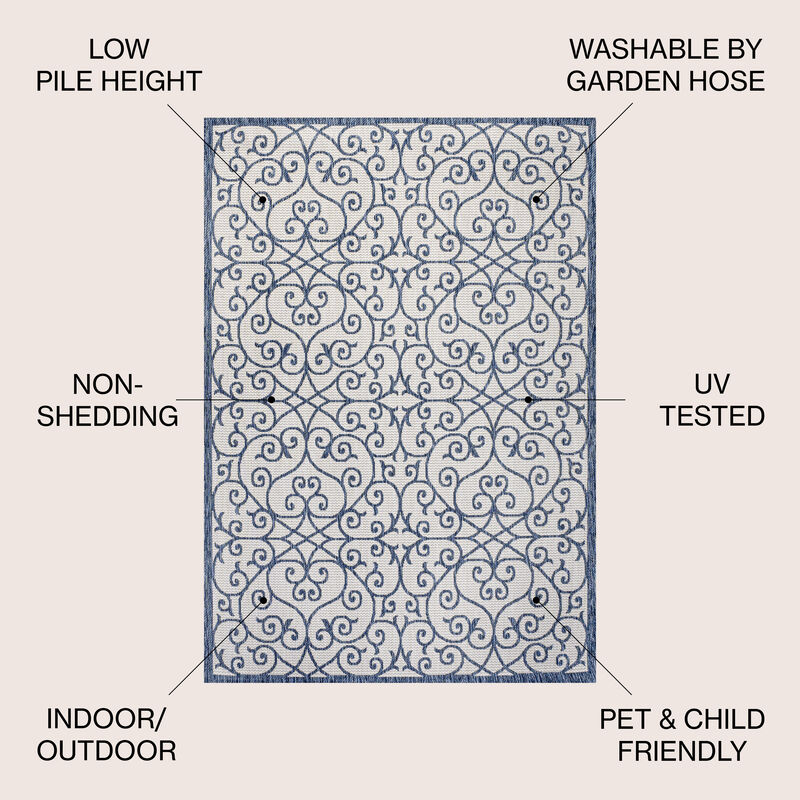 Madrid Vintage Filigree Textured Weave Indoor/Outdoor Area Rug
