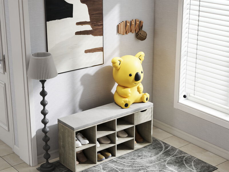 3-Tier Entryway Shoe Bench &ndash; 9 Cubbies Storage Organizer with Cushion, Drawer image number 2