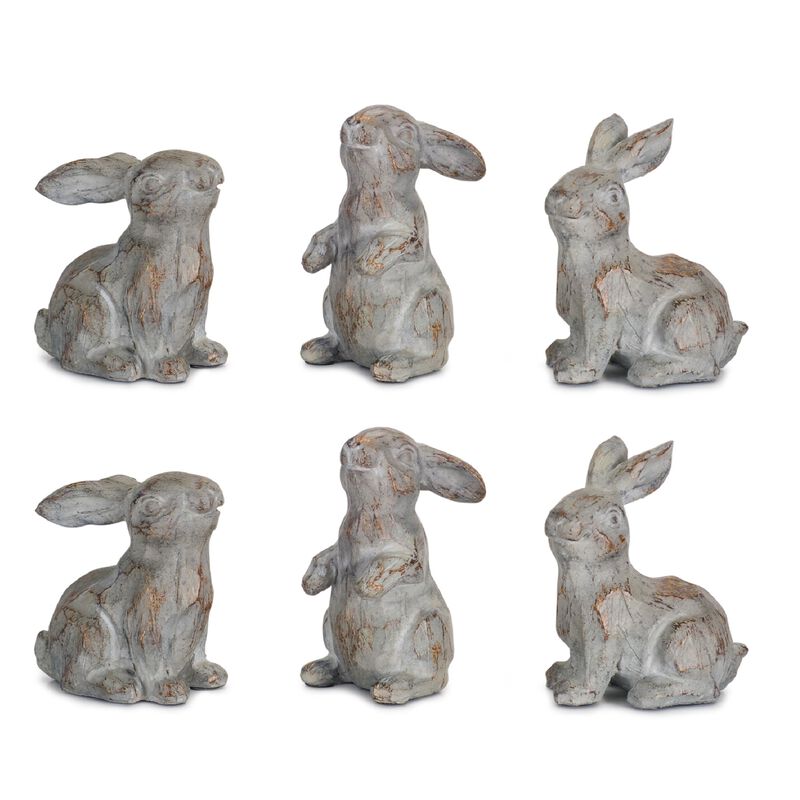 Decorative Rabbit Figurines Set of 6 in Stone Powder and Resin