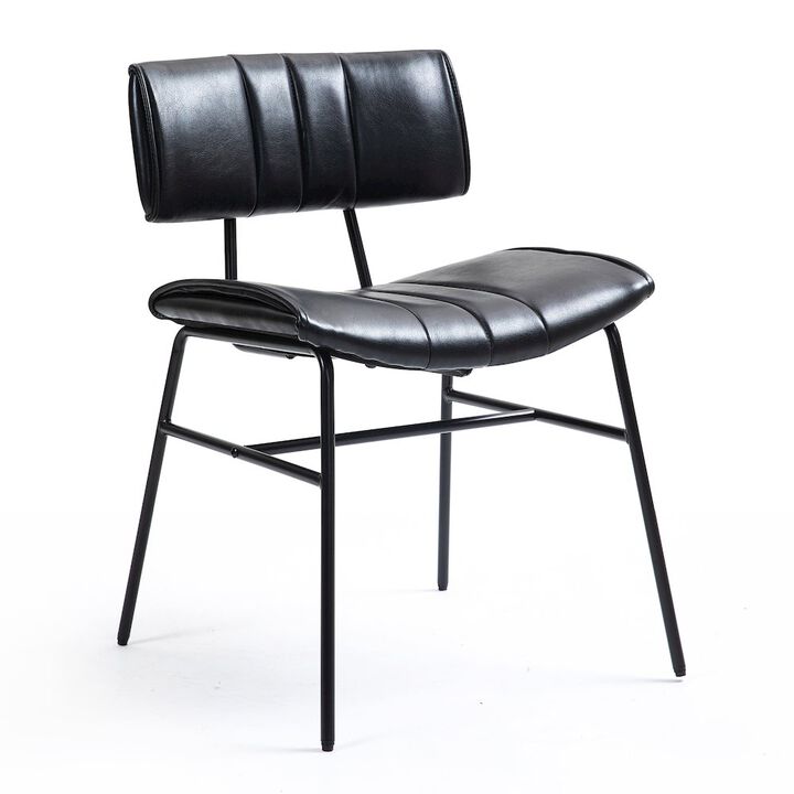 Glamour Home Set of 2 Belicia Black Faux Leather Dining Chair with Black Metal Legs