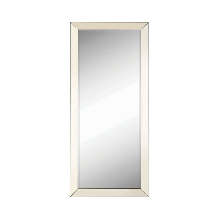 Rectangular Shaped Floor Mirror with Beveled Edge, Silver-Benzara