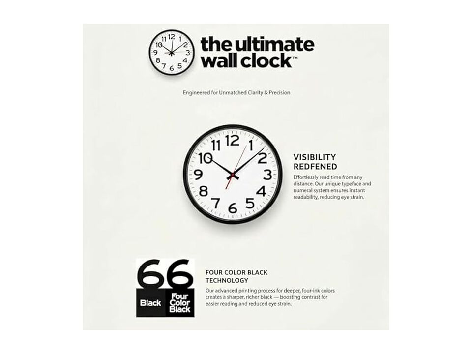 Ultimate Black Classic Unbranded Sweeping Wall Clock 10 Inch Silent Outdoor