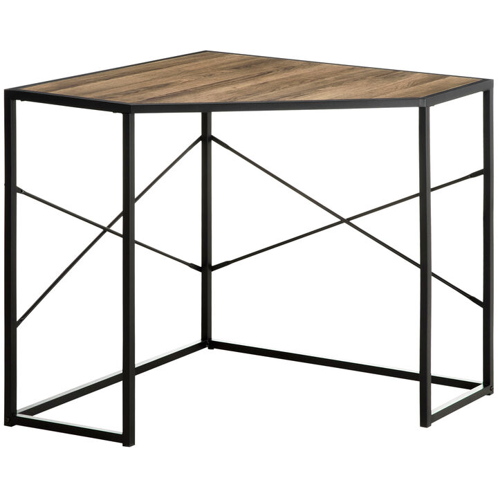 Corner Computer Desk. Writing Table with Steel Frame for Small Spaces, Black