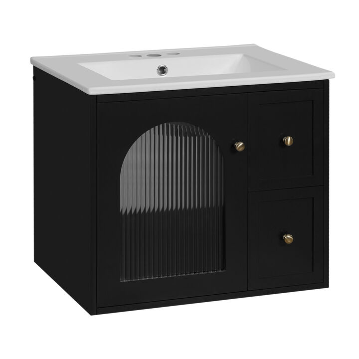 ELEMENT ACE Compact Wall Mounted Bathroom Vanity Set with Ceramic Sink and Storage Cabinet