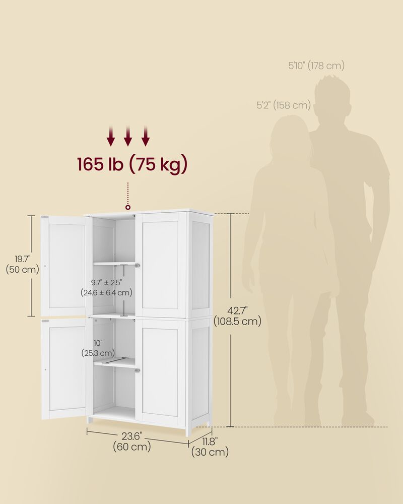 White Freestanding Floor Cabinet with Adjustable Shelves and Doors image number 2