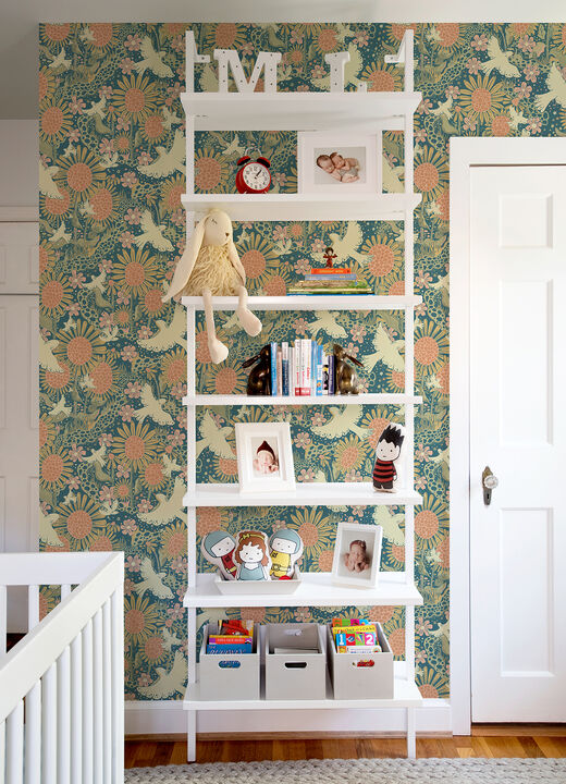 Dr&Atilde;&para;mma Teal Songbirds and Sunflowers Wallpaper