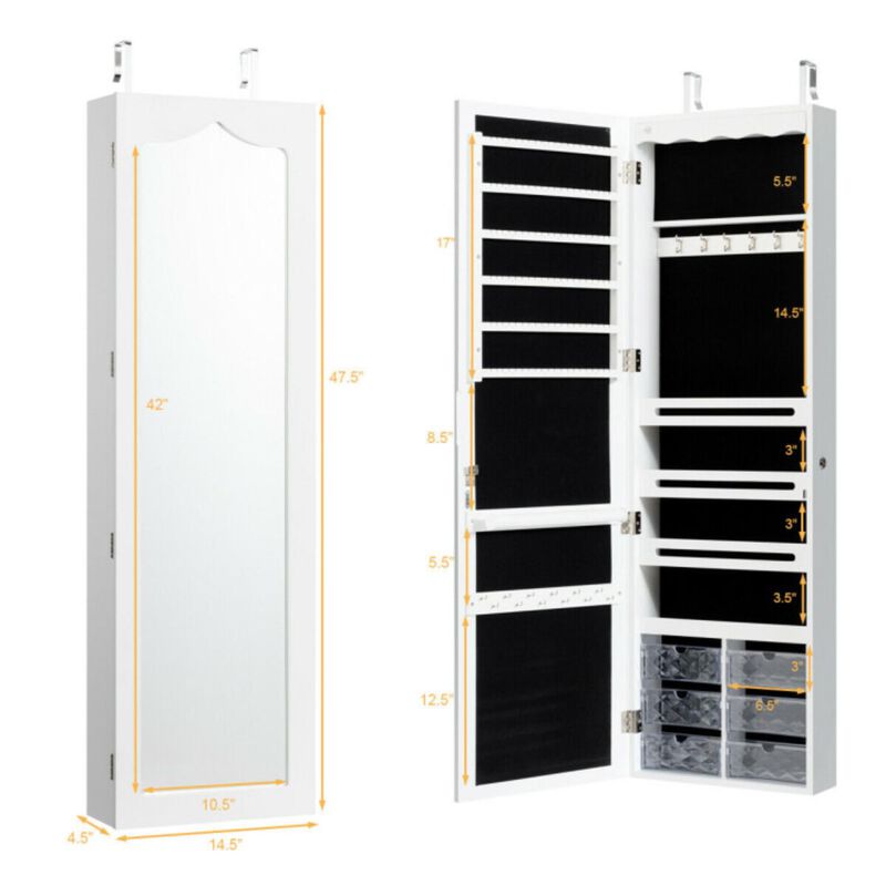 Hivvago 5 LEDs Jewelry Armoire Wall Mounted / Door Hanging Mirror-White
