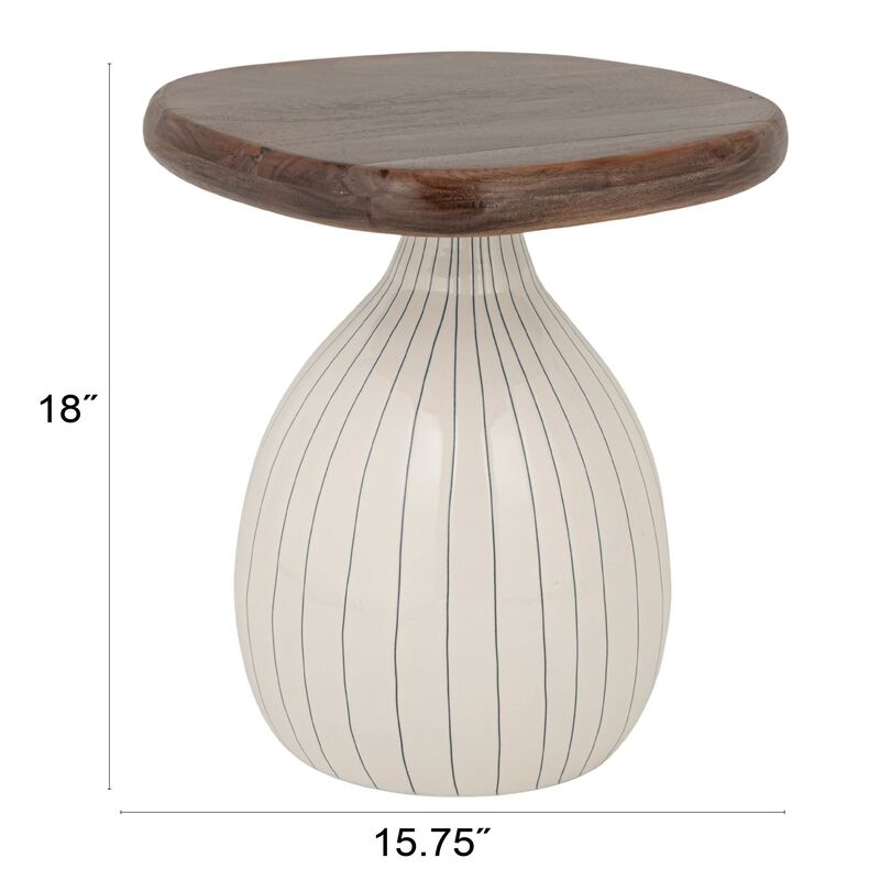 Abstract Enameled Metal Accent Table with Acacia Wood Top image number 2