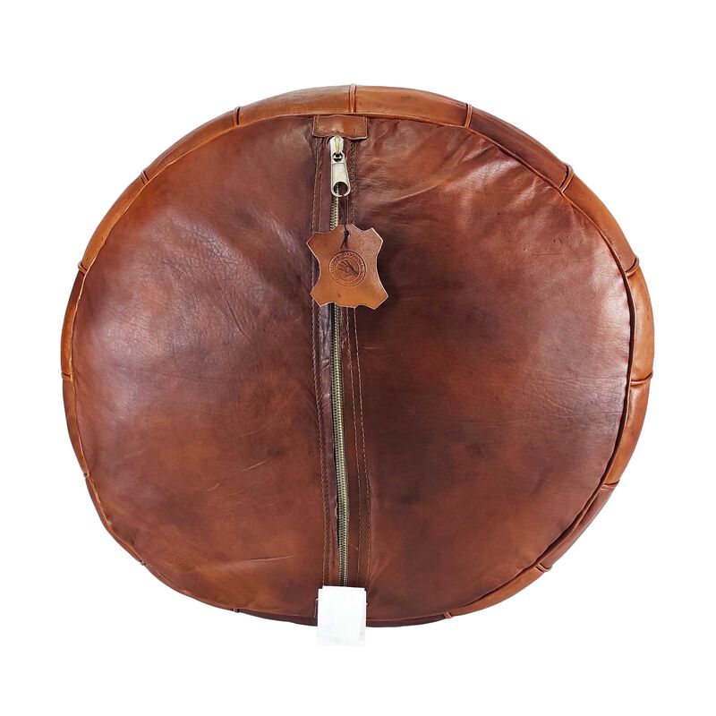 Handmade Moroccan Ottoman, Genuine Leather Pouf