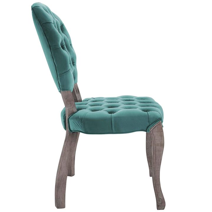 Modway Exhibit French Vintage Tufted Button Performance Velvet Dining Chair in Teal