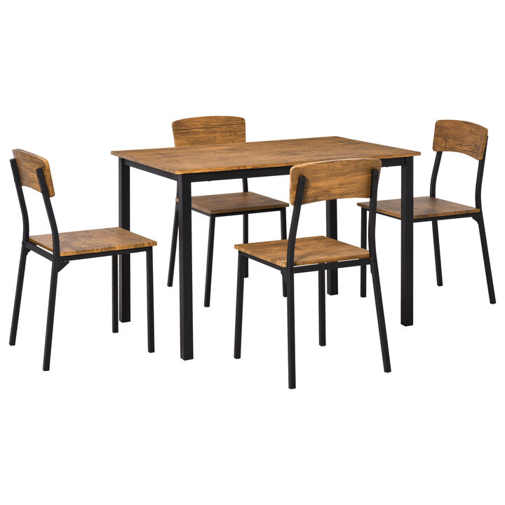 HOMCOM 5 Piece Industrial Dining Table Set for 4, Rectangular Kitchen Table and Chairs, Dining Room Set for Small Space