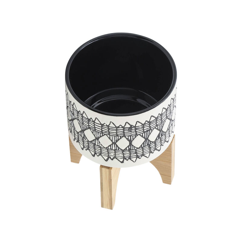 Aztec Planter on Wooden Stand, Gray Set