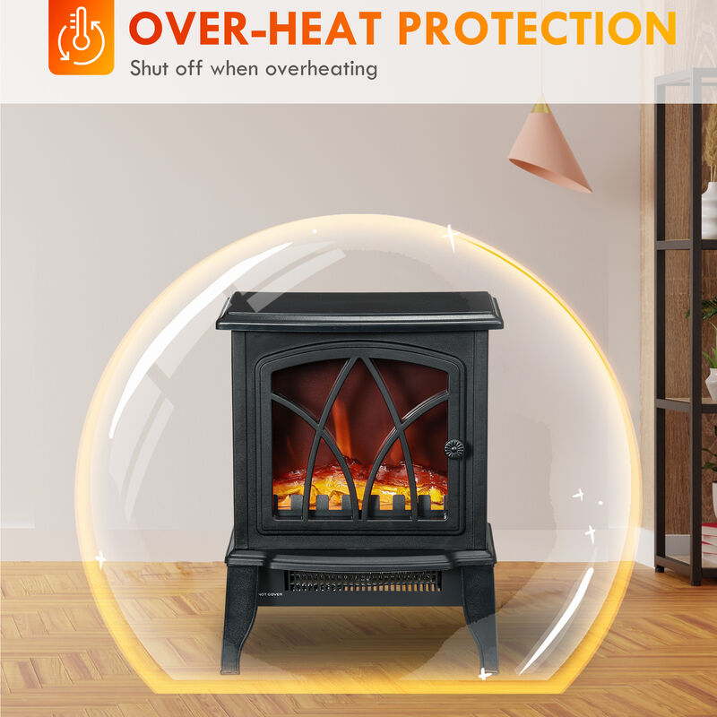 Portable Electric Fireplace Stove, 18" Freestanding Fireplace Heater with Realistic Flame, Overheating Protection, image number 7
