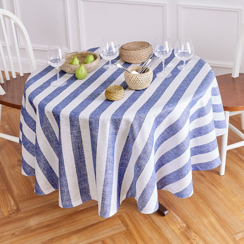 Solino Home 100% Pure Linen Round Tablecloth - Cabana Stripe