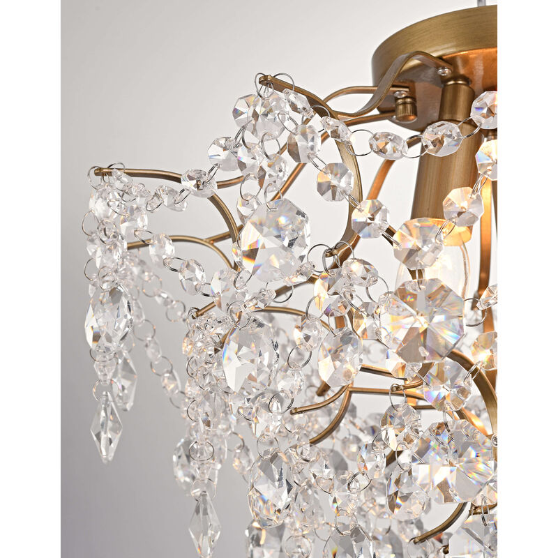 Alice Elegant Indoor 3-light Brushed Brass Crystal Flush Mount image number 6
