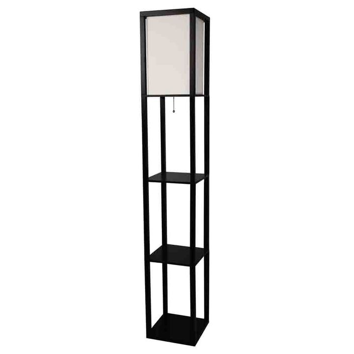 QuikFurn Black 3-Shelf  Modern Floor Lamp with Beige Linen Shade