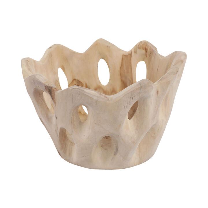 12" Teakwood Bowl W/cut-outs, Natural