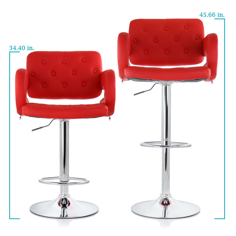 Elama Faux Leather Tufted Bar Stool in Red with Chrome Base and Adjustable Height image number 10