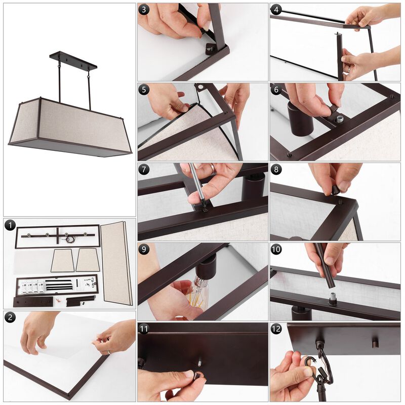 Crosby 4-Light Minimalist Industrial Trapezoidal Linen Iron Linear LED Pendant