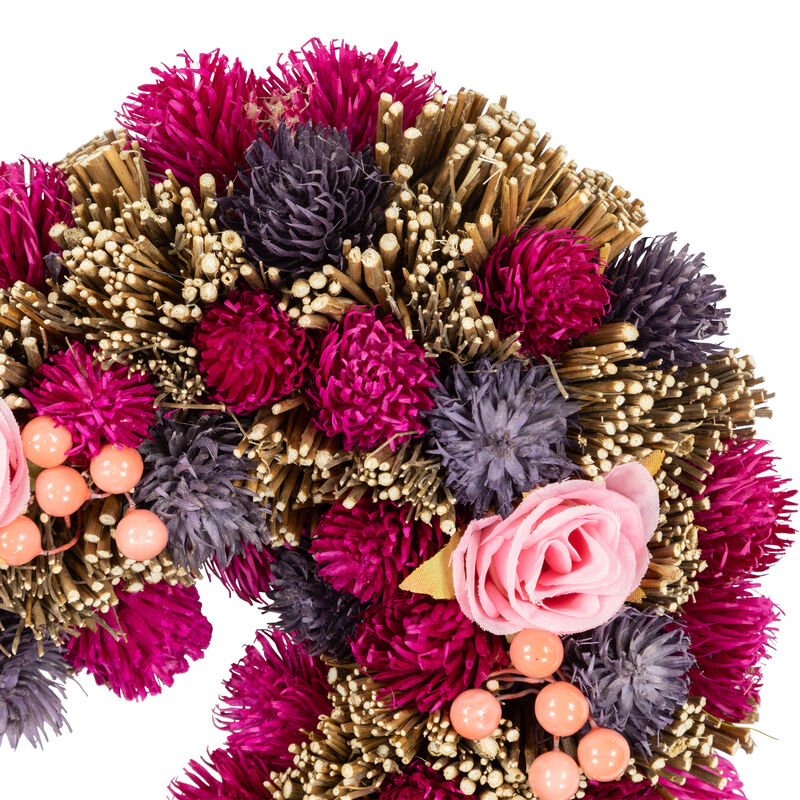 Floral and Twig Artificial Heart Valentine's Day Wreath - 13.5-Inch - Pink and Purple image number 2