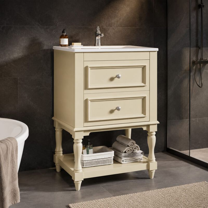 ELEMENT ACE 20 Inch Bathroom Vanity with Integrated Ceramic Sink, Freestanding Bathroom Cabinet with 2 Drawers and Open Shelf image number 2