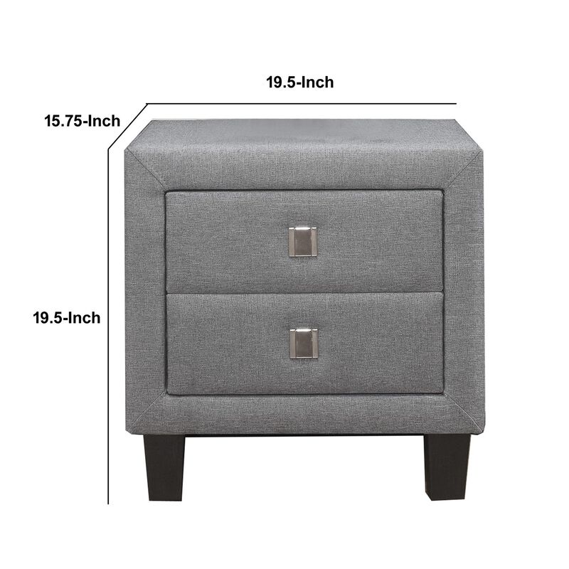 Nightstand with Single Drawer and Fabric Wrapping, Gray-Benzara