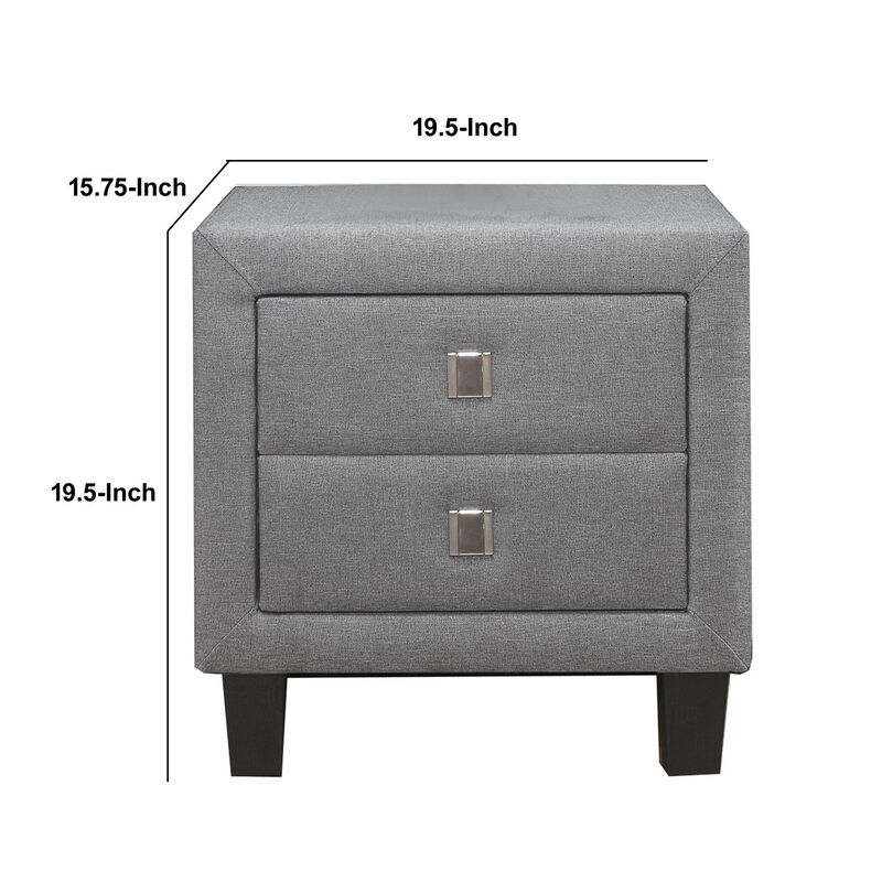 Nightstand with Single Drawer and Fabric Wrapping, Gray - Benzara