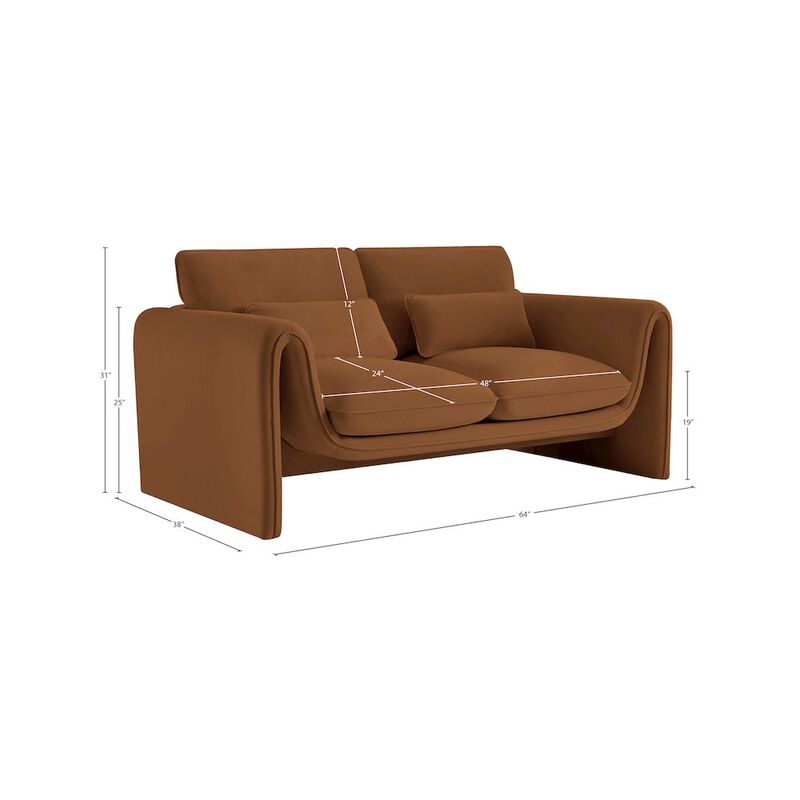 Meridian Furniture Sloan Saddle Velvet Fabric Loveseat
