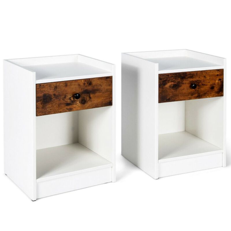 Hivago Set of 2 Nightstand with Drawer Cabinet End Side Table Raised Top image number 1