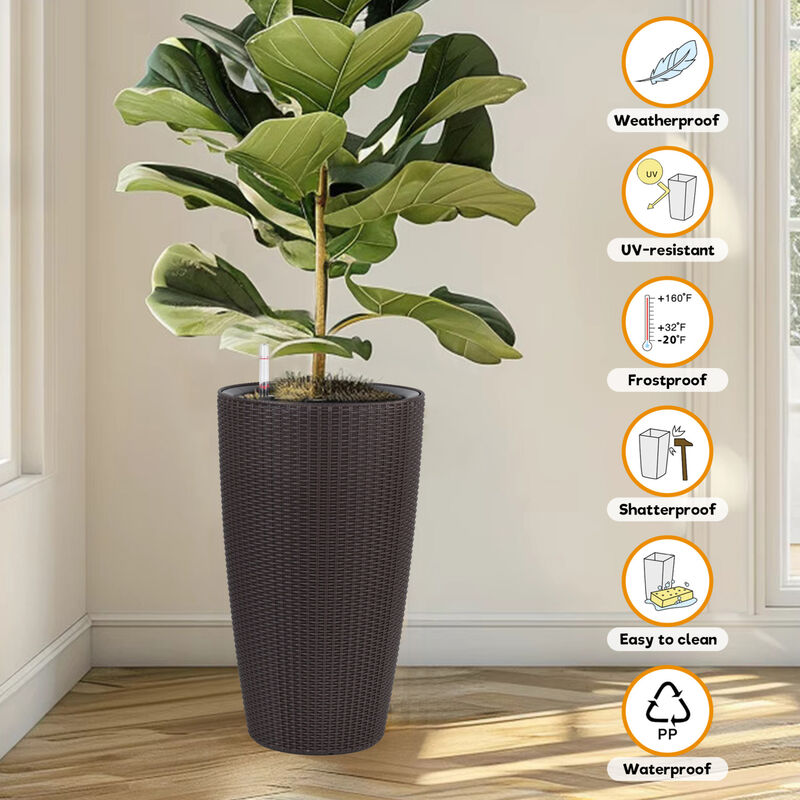 WOW PIONEER Set of 2 Tall Indoor Outdoor Planters with Automatic Watering System, Water Level Monitor, Inner Bucket for Garden, Patio, Porch, Backyard image number 6
