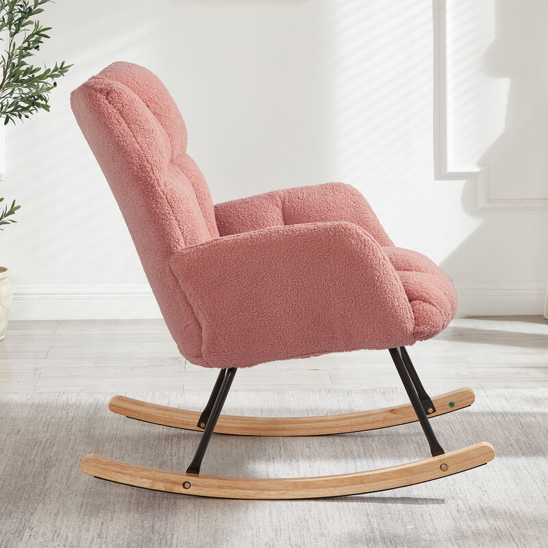 Merax Accent Chairs for Living Room Tufted Upholstered Teddy Fabric Glider Chair Rocking Chair image number 3