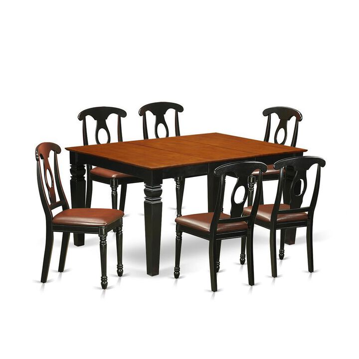 7 Pc Kitchen table set with a Dining Table and 6 Leather Kitchen Chairs in Black