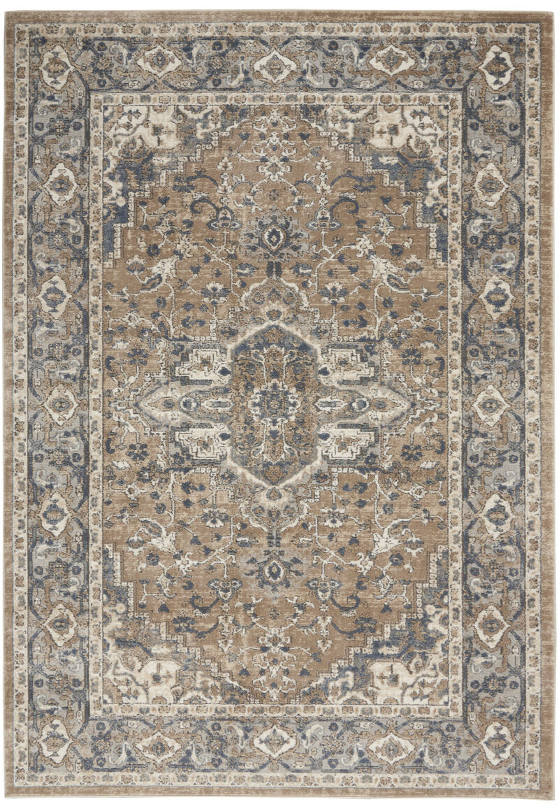 4 X 6 Beige And grey Oriental Power Loom Non Skid Area Rug