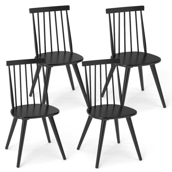 Set of 4 Black Windsor Dining Chairs With Solid Rubber Wood Frame