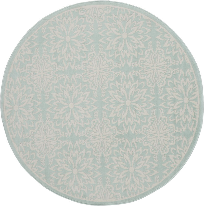 5 Aqua Round Floral Power Loom Area Rug