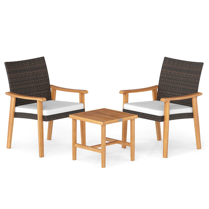 3-Piece PE Wicker Patio Conversation Set with Acacia Wood Table image number 0