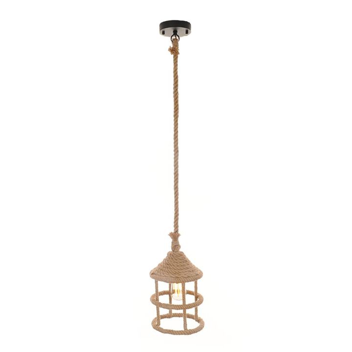 Hivvago Beige and Black Iron and Rope Ceiling Light