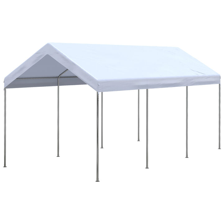 Outsunny 10' x 20' Party Tent and Carport, Height Adjustable Portable Garage, Outdoor Canopy Tent 8 Legs without Sidewalls for Car, Truck, Boat, Motorcycle, Bike, Garden Tools, White