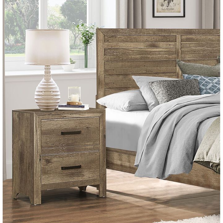 Bedroom Wooden Nightstand 1pc Weathered Pine Finish 2x Drawers Transitional Style Furniture