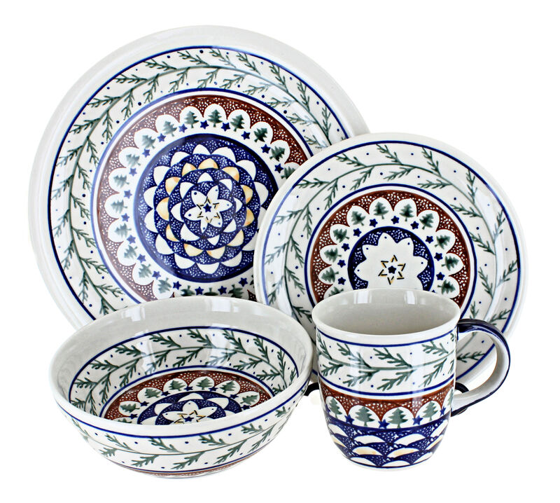 Blue Rose Polish Pottery Blue Tulip 4 Piece Place Setting - Service for 1