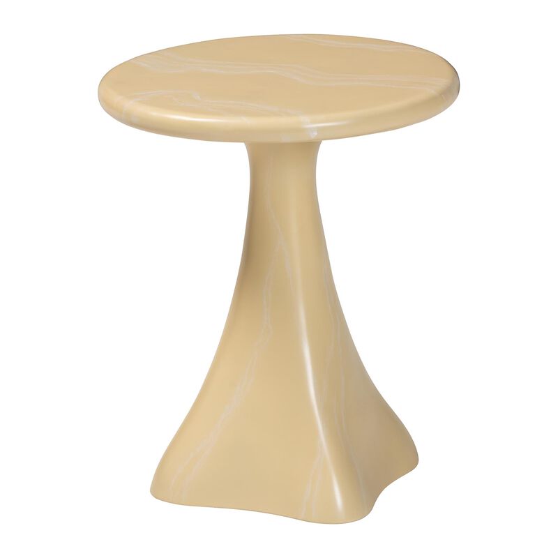 bali & pari Aponi Marbled Resin End Table - Sculptural Side Table with Round Top and Pedestal Base, Modern Contemporary Statement Furniture, Cream