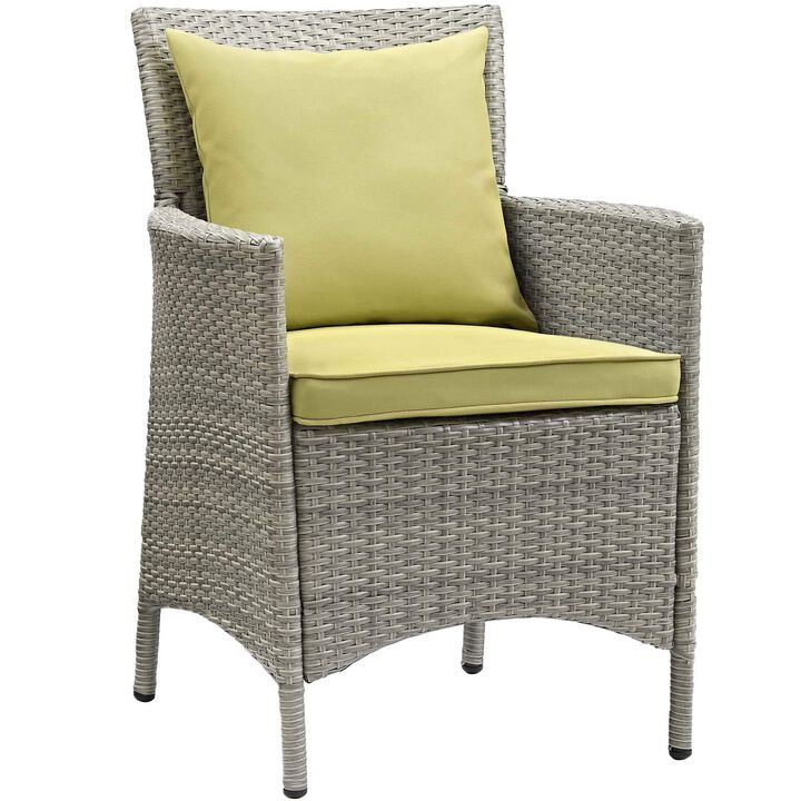 Modway Conduit Wicker Rattan Outdoor Patio Dining Arm Chair with Cushion in Light Gray Peridot