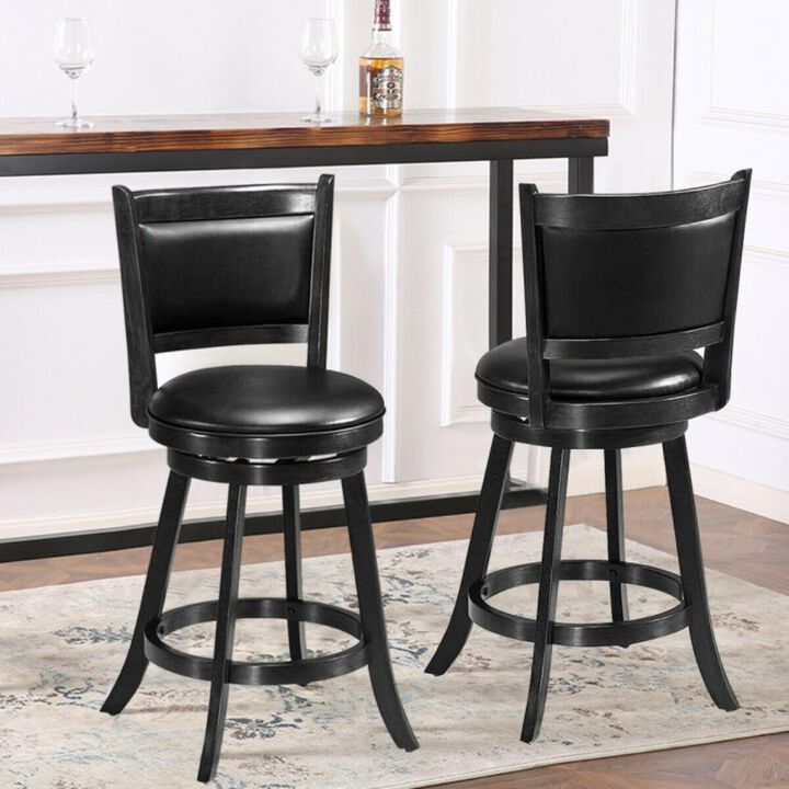 Hivvago 2 Pieces 24 Inch Swivel Counter Stool Dining Chair Upholstered Seat