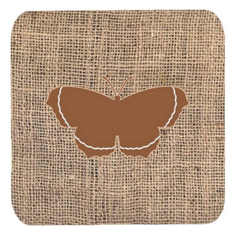 Caroline's Treasures BB1037-BL-BN-FC Butterfly Burlap and Brown Foam Coasters (Set of 4), 3.5 H x 3.5 W, Multicolor