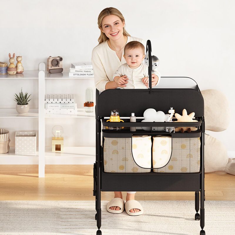 Portable Adjustable Baby Changing Table &ndash; Foldable Mobile Diaper Station with Wheels, 2 Drawers & Waterproof Top image number 6
