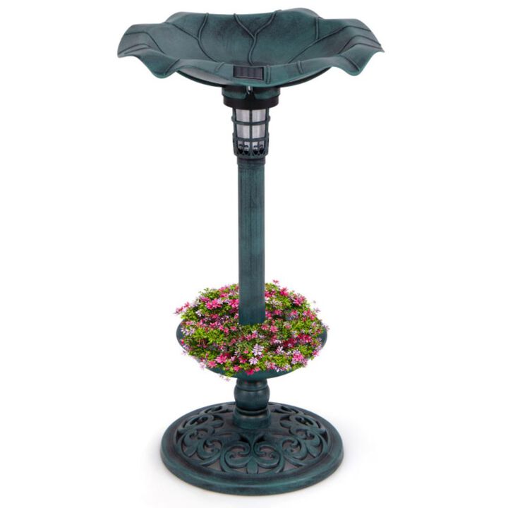 Hivvago Standing Pedestal Birdbath and Feeder Combo with Lotus Leaf Bowl