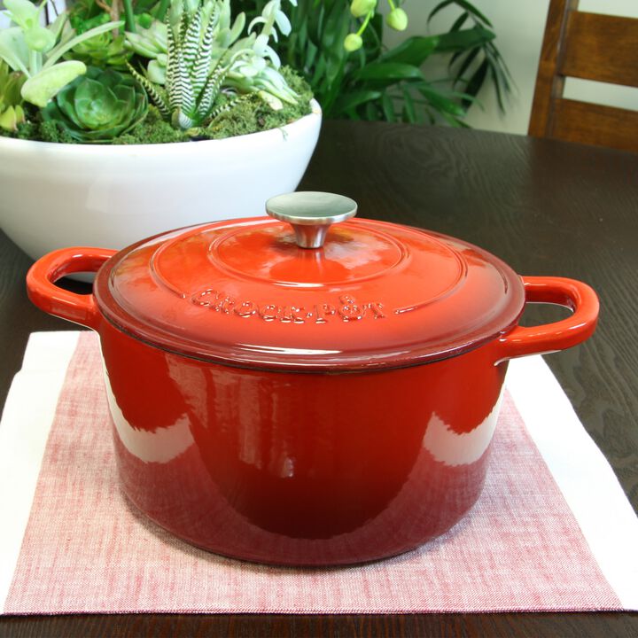 Crock Pot Artisan 5 Quart Round Enameled Cast Iron Dutch Oven in Scarlet Red